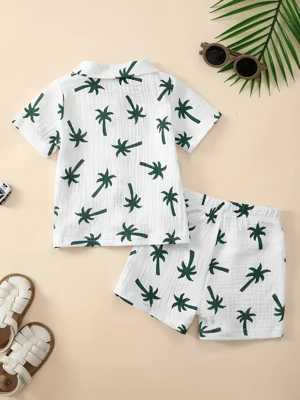 Multicolor_Summer_Outfit_–_Palm_Print_Button_Shirt_With_Matching_Shorts_For_Kids