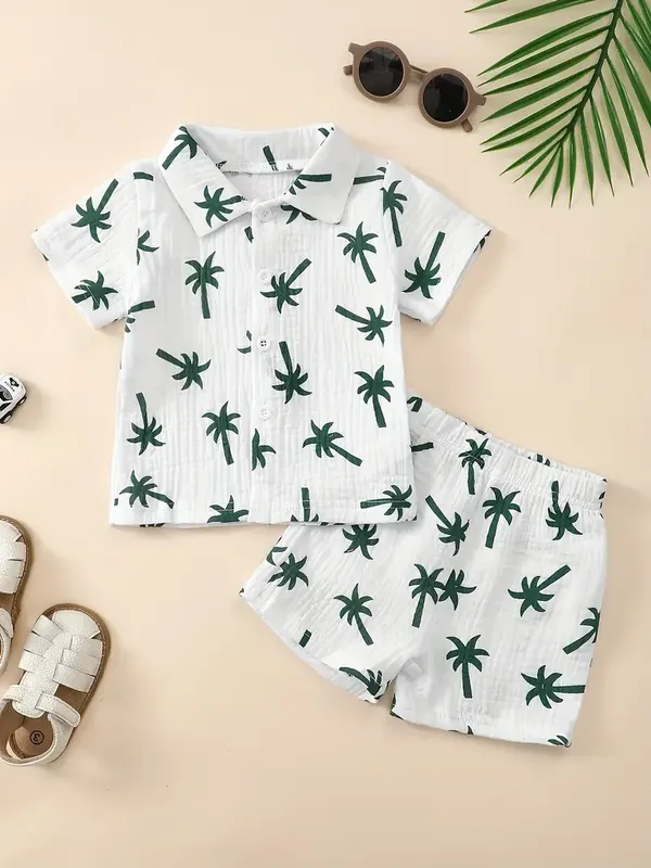 Multicolor_Summer_Outfit_–_Palm_Print_Button_Shirt_With_Matching_Shorts_For_Kids