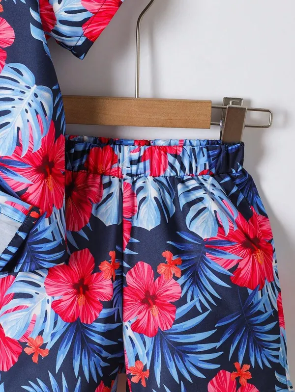 Multicolor_Toddler_Hawaiian_Floral_Print_Button-Up_Shirt_&_Shorts_Set_For_Boys