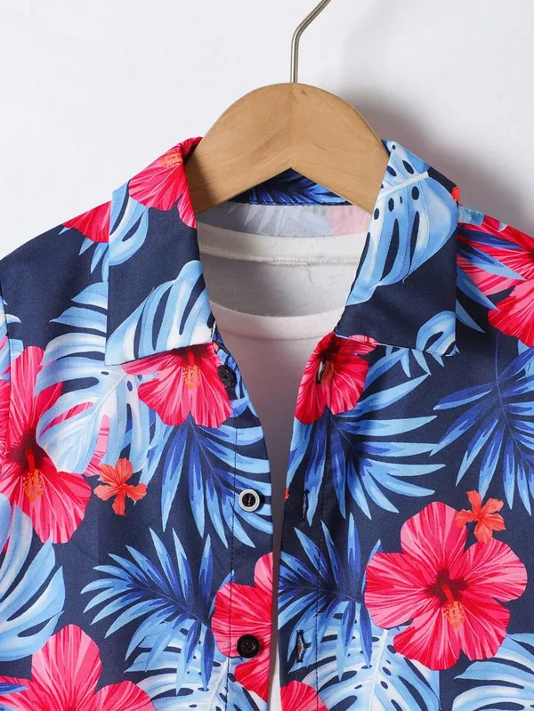 Multicolor_Toddler_Hawaiian_Floral_Print_Button-Up_Shirt_&_Shorts_Set_For_Boys