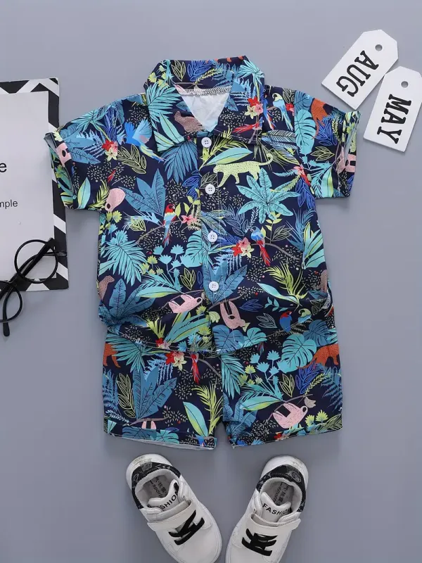 Green_Leaf_Print_Shirt_&_Shorts_Set_For_Kids