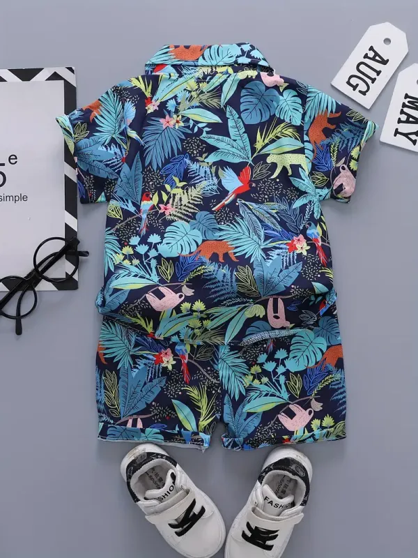 Green_Leaf_Print_Shirt_&_Shorts_Set_For_Kids