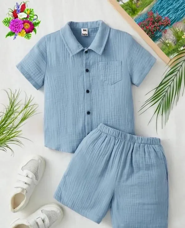 Beige_Leaf_Print_Shirt_&_Shorts_Set_For_Kids