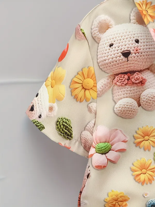 Beige_Extured_Knit_Polo_&_Shorts_Set_For_Kids