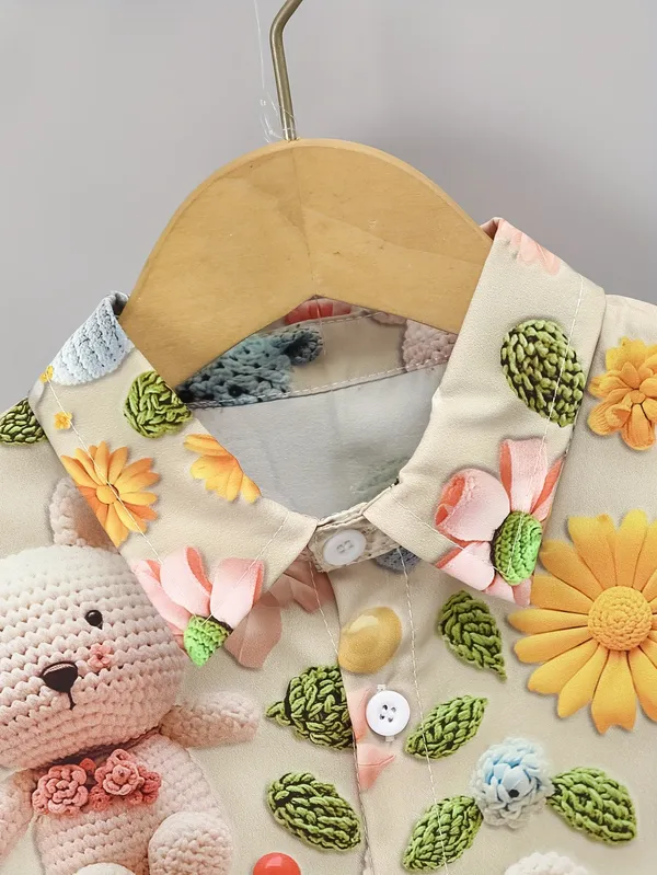 Beige_Extured_Knit_Polo_&_Shorts_Set_For_Kids