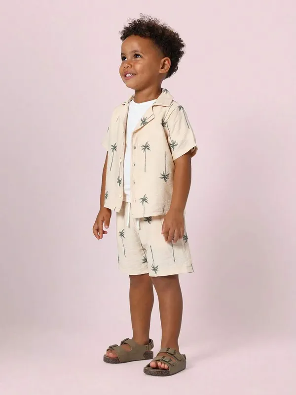 Beige_Short-Sleeve_Button-Up_Shirt_And_Shorts