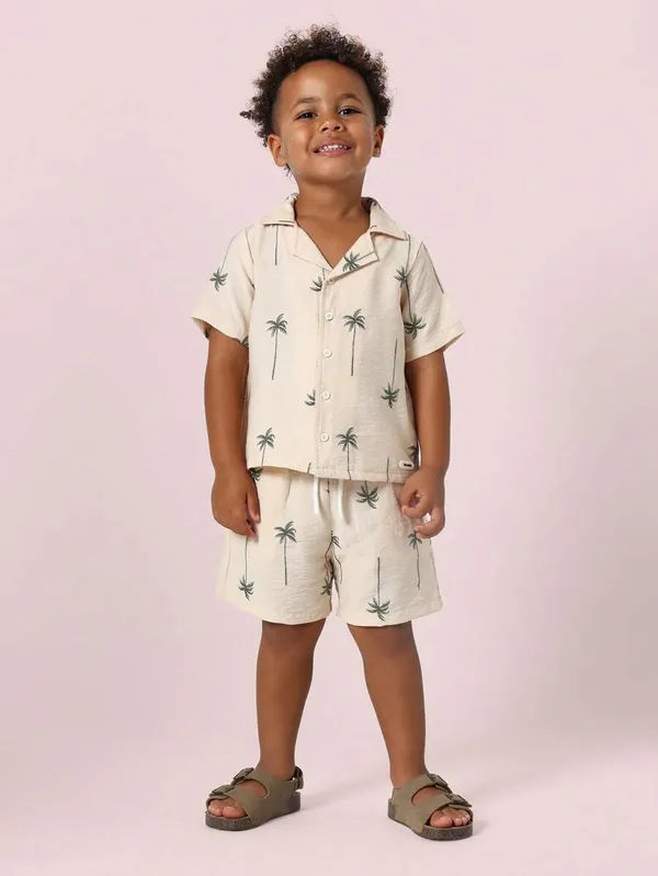 Beige_Short-Sleeve_Button-Up_Shirt_And_Shorts