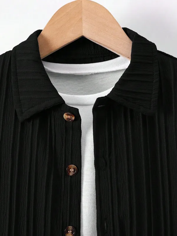 Black_Toddler_Shorts_Henley_T-Shirt_Set_For_Boys