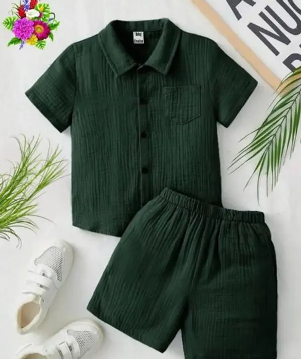 Multicolor_Toddler_Palm_Tree_Print_Button-Up_Shirt_&_Solid_Shorts_Set_For_Boys