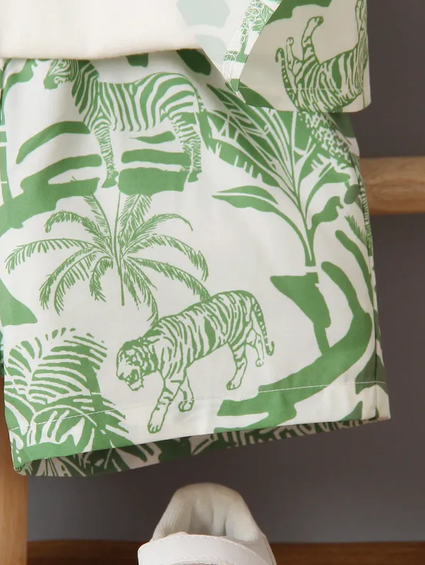 Green_Tropical_Print_Shirt_&_Shorts_Set_For_Boys