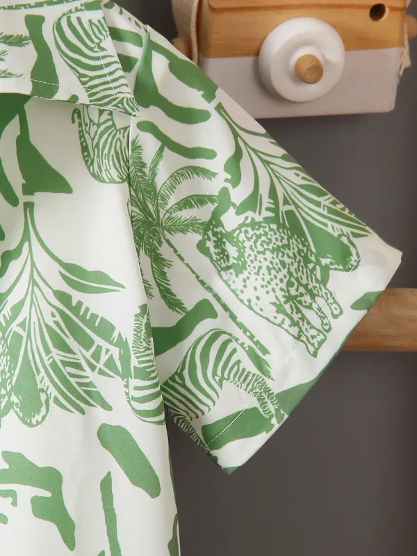Green_Tropical_Print_Shirt_&_Shorts_Set_For_Boys