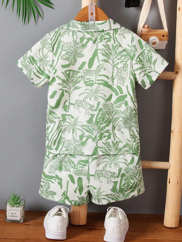 Green_Tropical_Print_Shirt_&_Shorts_Set_For_Boys