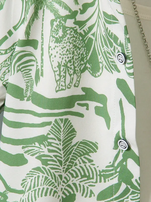 Green_Tropical_Print_Shirt_&_Shorts_Set_For_Boys
