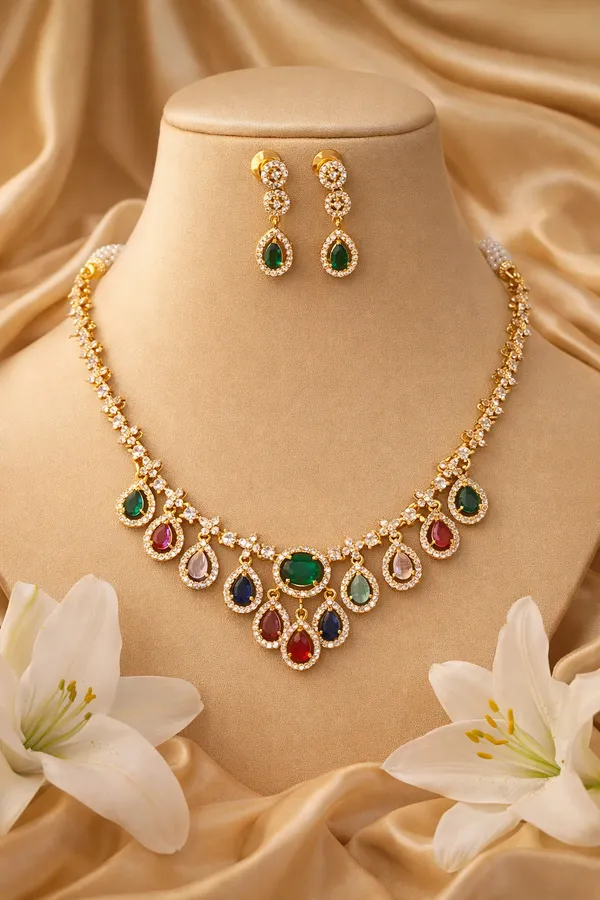 MADHURI_ELEGANT_MULTICOLOUR_TEARDROP_NECKLACE_SET_2.0_–_GOLD_FINISH