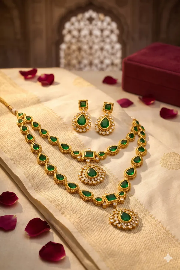 MISHA_EMERALD_GREEN_LONG_AND_SHORT_NECKLACE_SET_-COMBO