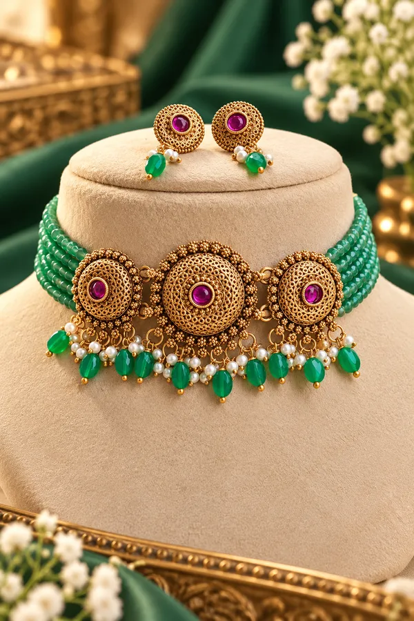 SONAKSHI_PREMIUM_QUALITY_TRADITIONAL_BRASS_CHOKAR_WITH_ONEX_BEADS