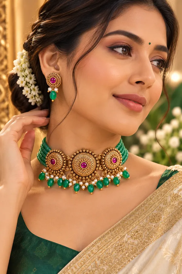 SONAKSHI_PREMIUM_QUALITY_TRADITIONAL_BRASS_CHOKAR_WITH_ONEX_BEADS