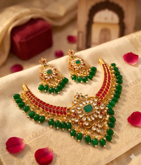 KUNDAN_NECKLACE_SET_WITH_GREEN_&_RED_BEADS
