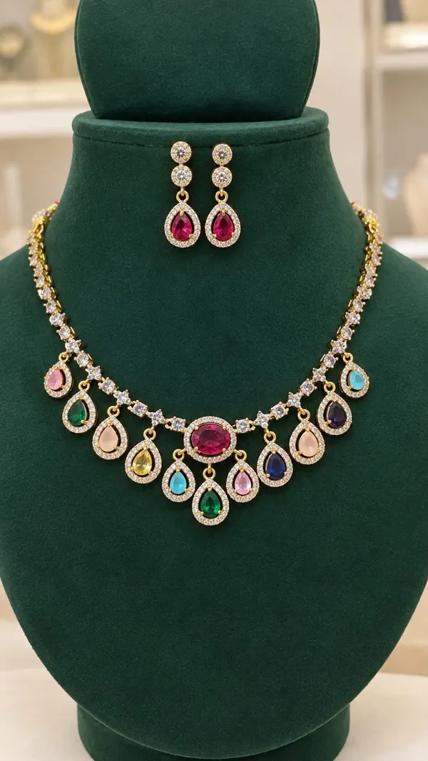 MADHURI_ELEGANT_MULTICOLOUR_TEARDROP_NECKLACE_SET_2.0_–_GOLD_FINISH