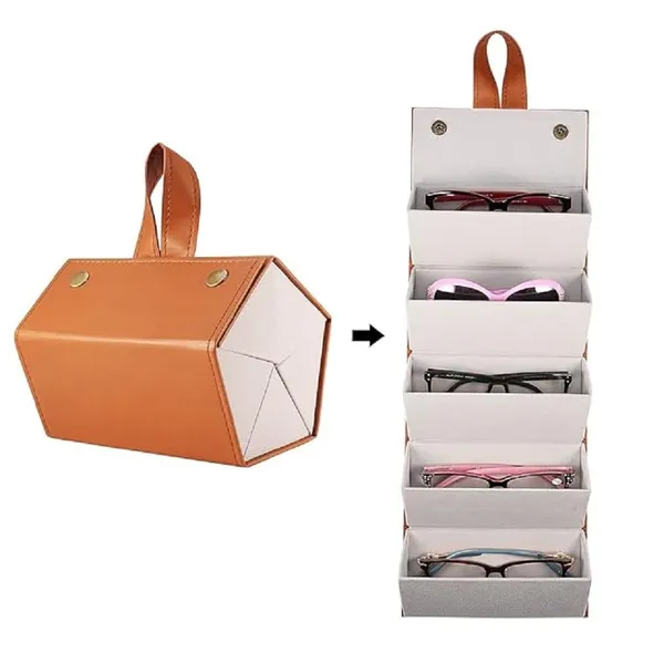Brown_Foldable_5Slot_Sunglasses_Organizer_Case_Travel_Eyewear_Storage_Box_For_Men_Women_|_Portable_Eyeglass_Holder_Bag_For_Sunglasses,_Glasses_Readers