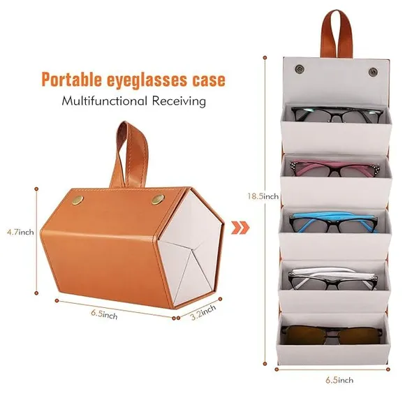 Brown_Foldable_5Slot_Sunglasses_Organizer_Case_Travel_Eyewear_Storage_Box_For_Men_Women_|_Portable_Eyeglass_Holder_Bag_For_Sunglasses,_Glasses_Readers