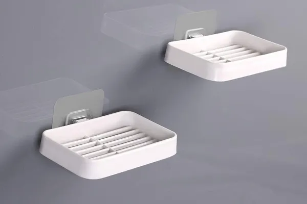 White_Plastic_Soap_Holder_For_Bathroom,Caddy_Organizer_Shelf_Without_Drilling,Wall_Mounted_Self_Draining_Soap_Dish_Hanging_Waterproof_Box_Storage_Rack_With_Adhesive_Sticker