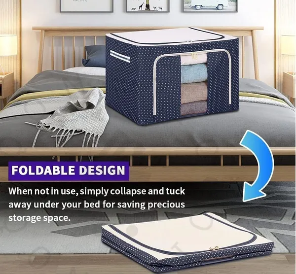 Multicolor_24_Liter__1_Pcs_Clothes_Organizer_Foldable_Metal_Frame_Storage_Box_With_Zippers_Clear_Window,_Purpose_Wardrobe_Organizer_For_Clothing,_Saree,_Woolen_Blanket_Storage