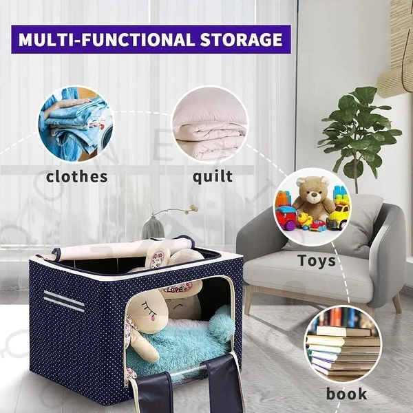 Multicolor_24_Liter__1_Pcs_Clothes_Organizer_Foldable_Metal_Frame_Storage_Box_With_Zippers_Clear_Window,_Purpose_Wardrobe_Organizer_For_Clothing,_Saree,_Woolen_Blanket_Storage