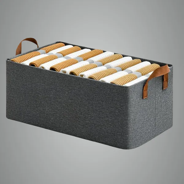 Grey_1_Pcs_26Litre_Collapsible_Storage_Box_Organiser_For_Wardrobe_Clothes_With_Metal_Frame_Rectangle_Storage_Foldable_Boxes_Fabric_Toys_Books_Rectangle_Handles_Shelf_Basket_Pants_Jeans_Sweater