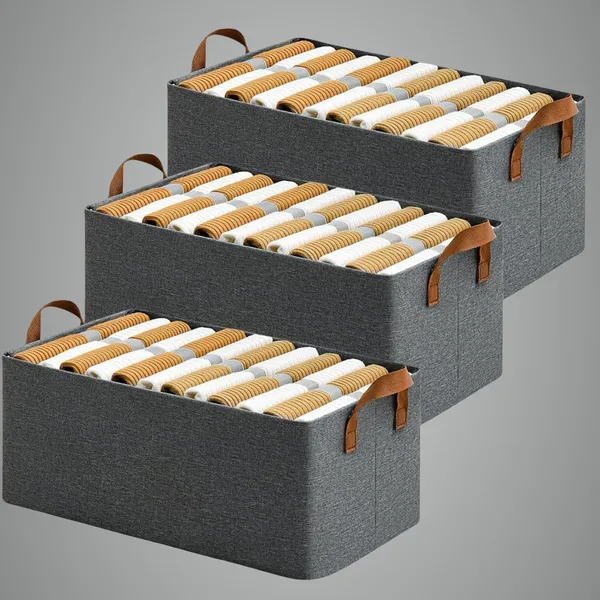Grey_3_Pcs_26_Litre_Collapsible_Wardrobe_Organizer_For_Clothes_With_Metal_Frame_Rectangle_Storage_For_Foldable_Boxes_Fabric_Toys_Books_Rectangle_Handles_Shelf_Basket_Pants_Jeans_Sweater