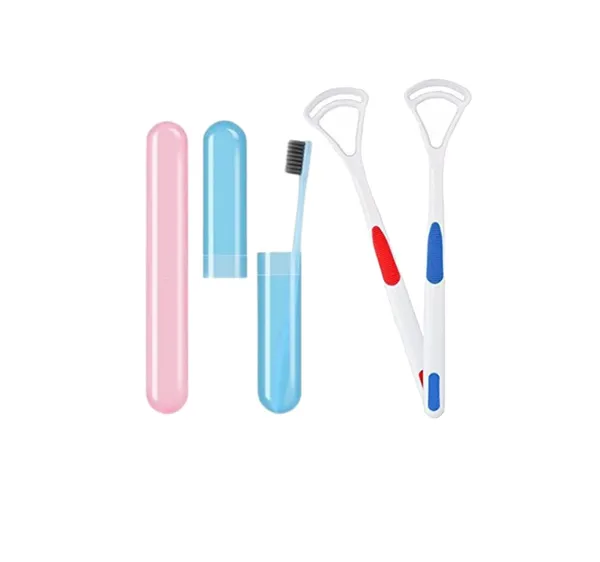 Multicolor_2_Pcs_Tongue_Cleaner_And_2_Pcs_Toothbrush_Cover_Case_With_Travel_Toothbrush_Case_Tongue_Scrapper,_Plastic_Brush_Holder_For_Travel_Kit,_Tooth_Brush_Holder_For_Traveling_2_Pcs_Tc_Tcc