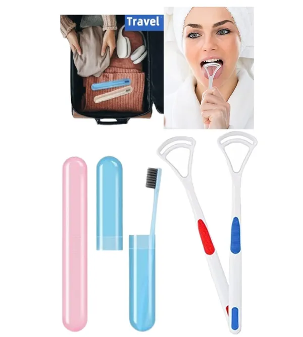 Multicolor_2_Pcs_Tongue_Cleaner_And_2_Pcs_Toothbrush_Cover_Case_With_Travel_Toothbrush_Case_Tongue_Scrapper,_Plastic_Brush_Holder_For_Travel_Kit,_Tooth_Brush_Holder_For_Traveling_2_Pcs_Tc_Tcc