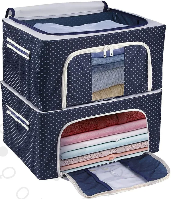 Multicolor_44_Liter__2_Pcs_Clothes_Organizer_Foldable_Metal_Frame_Storage_Box_With_Zippers_Clear_Window,_Purpose_Wardrobe_Organizer_For_Clothing,_Saree,_Woolen_Blanket_Storage