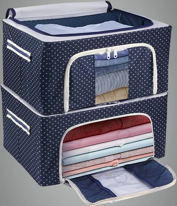 Multicolor_44_Liter__2_Pcs_Clothes_Organizer_Foldable_Metal_Frame_Storage_Box_With_Zippers_Clear_Window,_Purpose_Wardrobe_Organizer_For_Clothing,_Saree,_Woolen_Blanket_Storage
