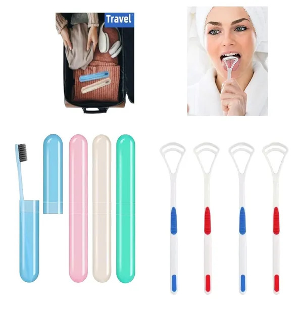Multicolor_4_Pcs_Tongue_Cleaner_And_Toothbrush_Cover_Case_Travel_Toothbrush_Case_Tongue_Scrapper,_Plastic_Brush_Holder_For_Travel_Kit,_Tooth_Brush_Holder_For_Traveling_4_Pcs