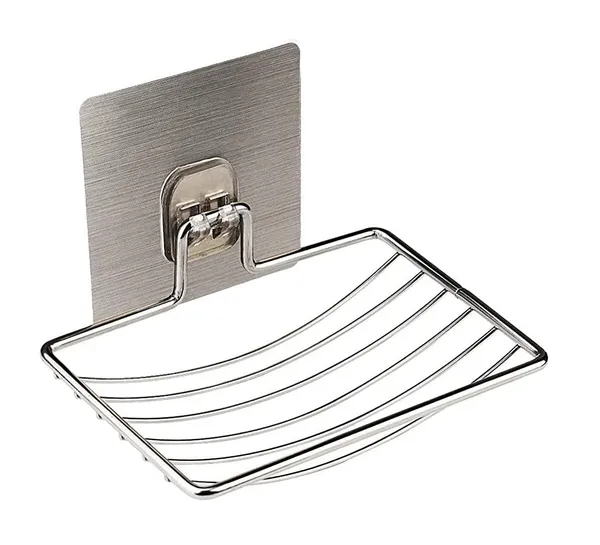 Silver_1_Layer_Pack_Of_2_Soap_Holder_Wall_Mounted_Dish_Stainless_Steel_Hanging_Storage_Rack_For_Kitchen_Bathroom_With_Self_Adhesive_Magic_Sticker_Set_Single_Stand_Sink_Draining_Stickable