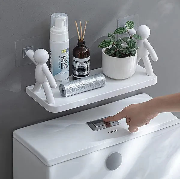 White_Selfadhesive_Nodrill_Bathroom_Shelf_Wallmounted_Kitchen_Storage_Cabinet_Purpose_Organizer_With_Hooks_Dustproof_Doors_For_Toiletries,_Spices,_Makeup_Skincare