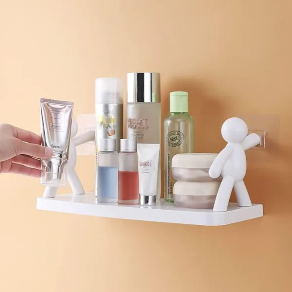 White_Selfadhesive_Nodrill_Bathroom_Shelf_Wallmounted_Kitchen_Storage_Cabinet_Purpose_Organizer_With_Hooks_Dustproof_Doors_For_Toiletries,_Spices,_Makeup_Skincare