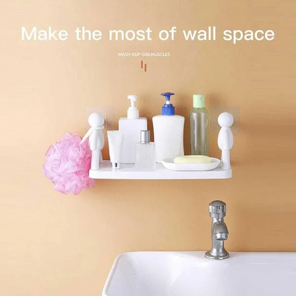 White_Selfadhesive_Nodrill_Bathroom_Shelf_Wallmounted_Kitchen_Storage_Cabinet_Purpose_Organizer_With_Hooks_Dustproof_Doors_For_Toiletries,_Spices,_Makeup_Skincare