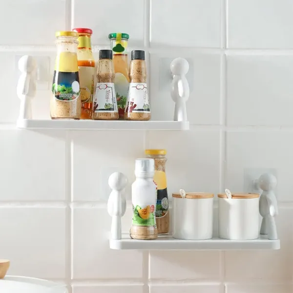 White_Selfadhesive_Nodrill_Bathroom_Shelf_Wallmounted_Kitchen_Storage_Cabinet_Purpose_Organizer_With_Hooks_Dustproof_Doors_For_Toiletries,_Spices,_Makeup_Skincare