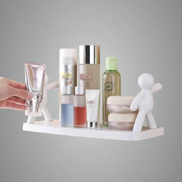 White_Selfadhesive_Nodrill_Bathroom_Shelf_Wallmounted_Kitchen_Storage_Cabinet_Purpose_Organizer_With_Hooks_Dustproof_Doors_For_Toiletries,_Spices,_Makeup_Skincare