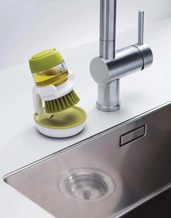 Green_Plastic_Cleaning_Brush_With_Soap_Dispenser_For_Kitchen_Sink_Washbasin,_Dish_Washer_With_Storage_Stand_Holder,Palm_Scrub_Soap_Dispenser_Washingup_Brush