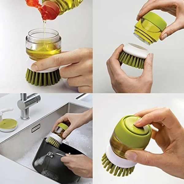 Green_Plastic_Cleaning_Brush_With_Soap_Dispenser_For_Kitchen_Sink_Washbasin,_Dish_Washer_With_Storage_Stand_Holder,Palm_Scrub_Soap_Dispenser_Washingup_Brush