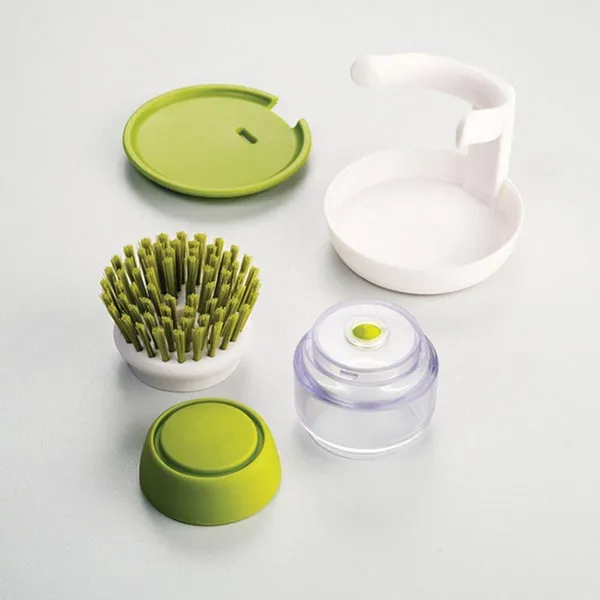 Green_Plastic_Cleaning_Brush_With_Soap_Dispenser_For_Kitchen_Sink_Washbasin,_Dish_Washer_With_Storage_Stand_Holder,Palm_Scrub_Soap_Dispenser_Washingup_Brush