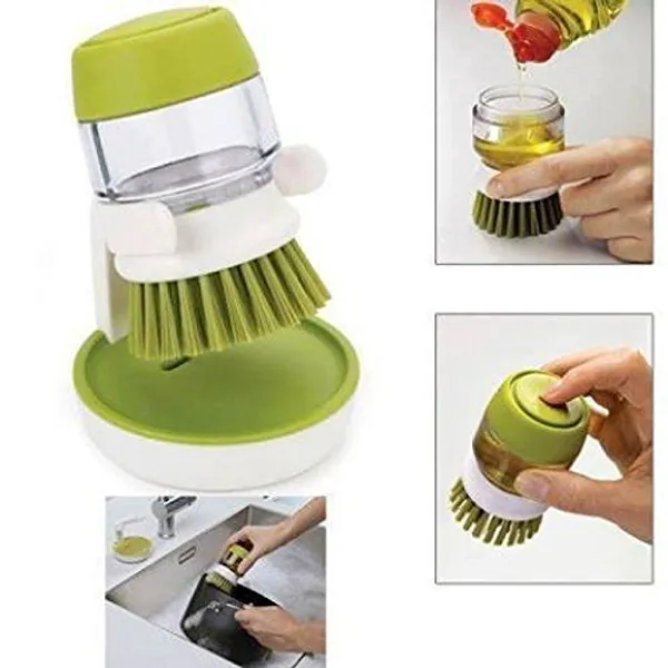 Green_Plastic_Cleaning_Brush_With_Soap_Dispenser_For_Kitchen_Sink_Washbasin,_Dish_Washer_With_Storage_Stand_Holder,Palm_Scrub_Soap_Dispenser_Washingup_Brush