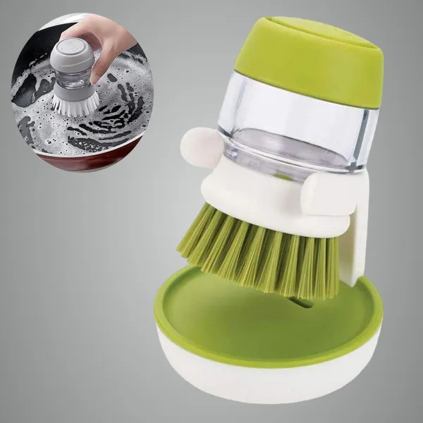 Green_Plastic_Cleaning_Brush_With_Soap_Dispenser_For_Kitchen_Sink_Washbasin,_Dish_Washer_With_Storage_Stand_Holder,Palm_Scrub_Soap_Dispenser_Washingup_Brush