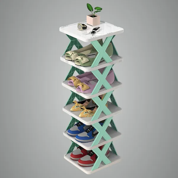 Green_6_Layer_Shoes_Rack_For_Home_Plastic,_Adjustable_Shoe_Stand_Organizer_Stackable_Storage_Bedroom_Entryway_Slots_Shelf_Footwear_Rack,_Purpose_Durable_Plastic_Six_Lyr_Stand