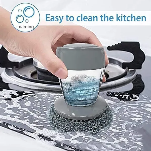 Multicolor_Tar_Brush_Dish_Cleaning_With_Liquid_Dispensar_Palm_Washing_Soap_Pot_Utensils_Dispenser_Bathroom_Stainless_Steel_Replaceable_Wi_Scrubber_Plastic_Handle_Tool