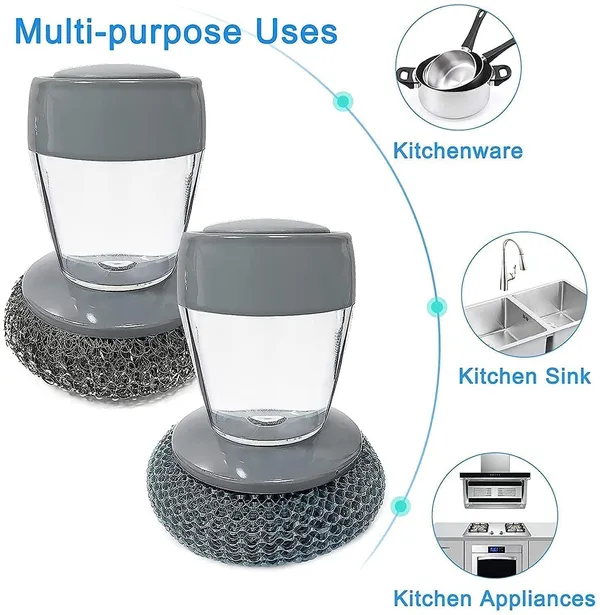 Multicolor_Tar_Brush_Dish_Cleaning_With_Liquid_Dispensar_Palm_Washing_Soap_Pot_Utensils_Dispenser_Bathroom_Stainless_Steel_Replaceable_Wi_Scrubber_Plastic_Handle_Tool
