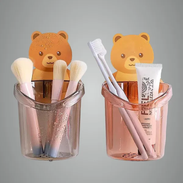 Multicolor_Toothbrush_Holder_Set_Of_2_Pcs_Plastic_Stand_For_Toothpaste,_Comb,_Brush,_,_Lotion_Kids_Bathroom_Cup_Drain_Waterproof_Selfadhesive,_Teddy_Bear